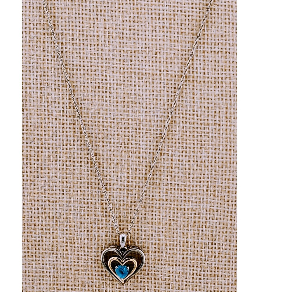 Alwand Vahan Sterling Silver 14K Gold Blue Topaz Heart Pendant Necklace 19 Inch